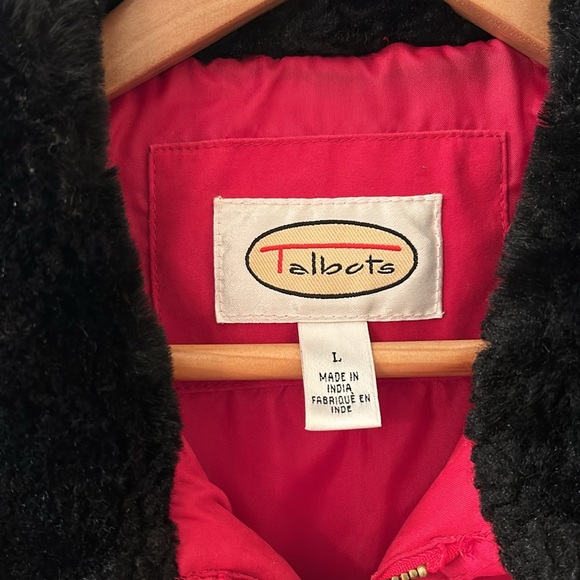 Talbots red jacket with black faux fur on collarr and cuff. - Picture 2 of 7